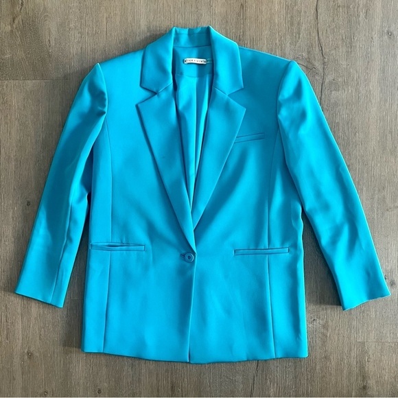 Alice + Olivia Shan Solid Oversized Satin Blazer - Ocean Blue - Size 4 - Picture 4 of 15